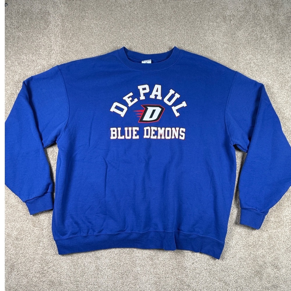 Champion DePaul Blue Demons Sweatshirt Mens 2XL Blue Crewneck Pullover NCAA